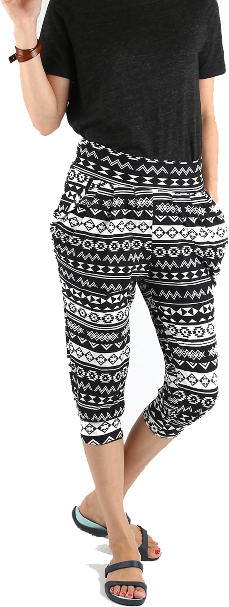 LA12ST Loose Fit Harem Capri Jogger Pants-Casual Yoga Exercise with Side Pockets