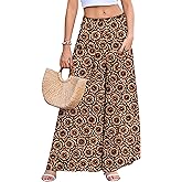 WeciBor Women's Boho Floral Palazzo Wide Leg Pants with Pockets Loose Flowy Casual Beach Vacation Outfits