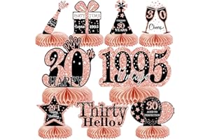 MOORAY 9Pcs 30th Birthday Decorations Honeycomb Centerpieces for Women, Rose Gold Pink Happy 30th Birthday Centerpieces Tables Toppers Party Decorations Supplies, Vintage 1995 Aged Birthday Table Sign Decor
