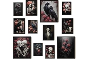97 Decor Romantic Gothic Wall Art - Goth Wall Decor, Floral Gothic Decor For Bedroom, Goth Wall Art Prints, Dark Raven Skull Poster, Moody Halloween Decor Aesthetic Picture for Home (8x10 Unframed)