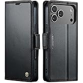 QLTYPRI Wallet Case for iPhone 17 Pro Max, Premium PU Leather Magnetic Flip Folio Cover with RFID Blocking Credit Card Slots Kickstand Shockproof Protective Phone Case Cover - Black