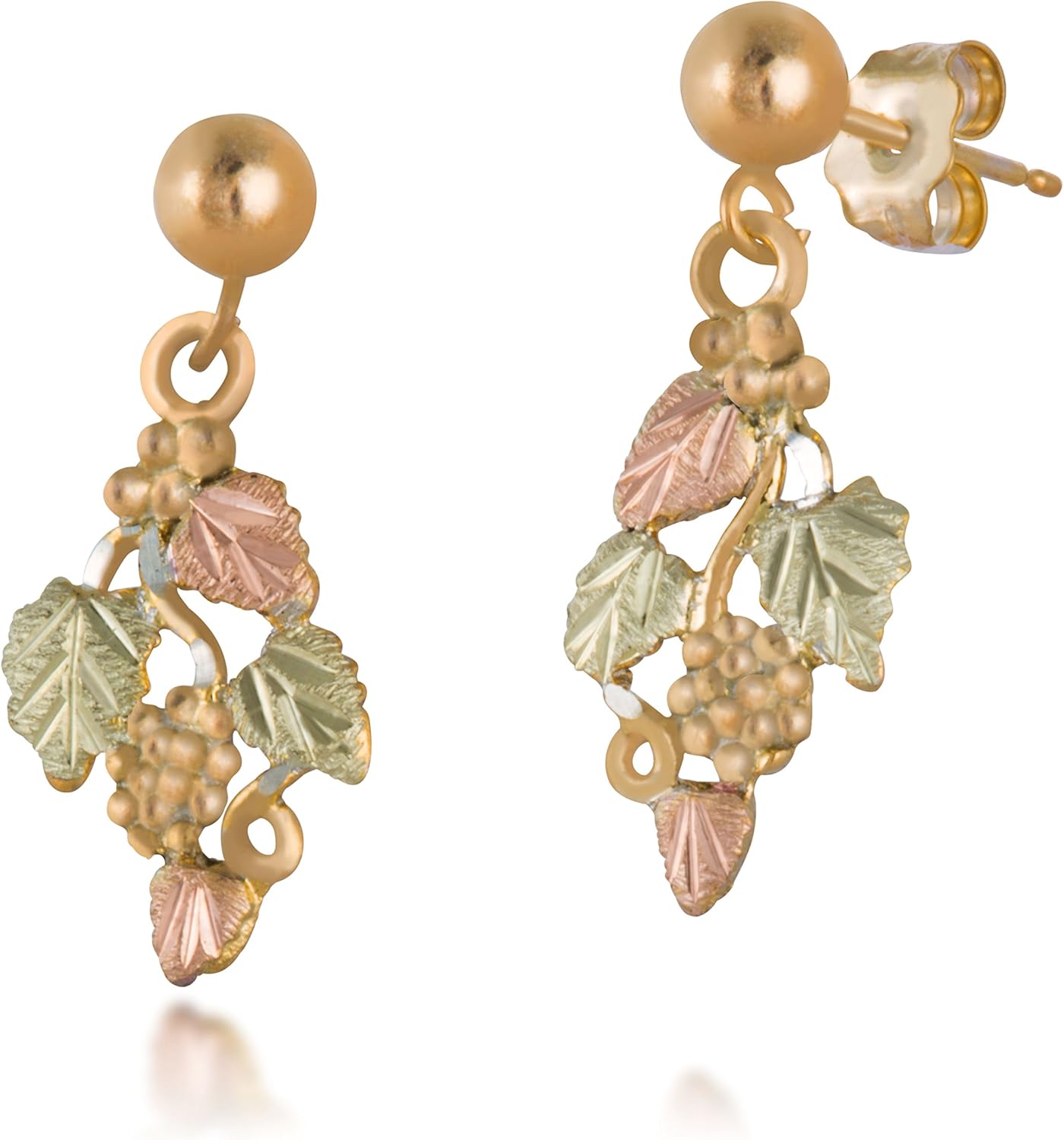 Dangling Grape Leaf Earrings, 10k Yellow Gold, 12k Green