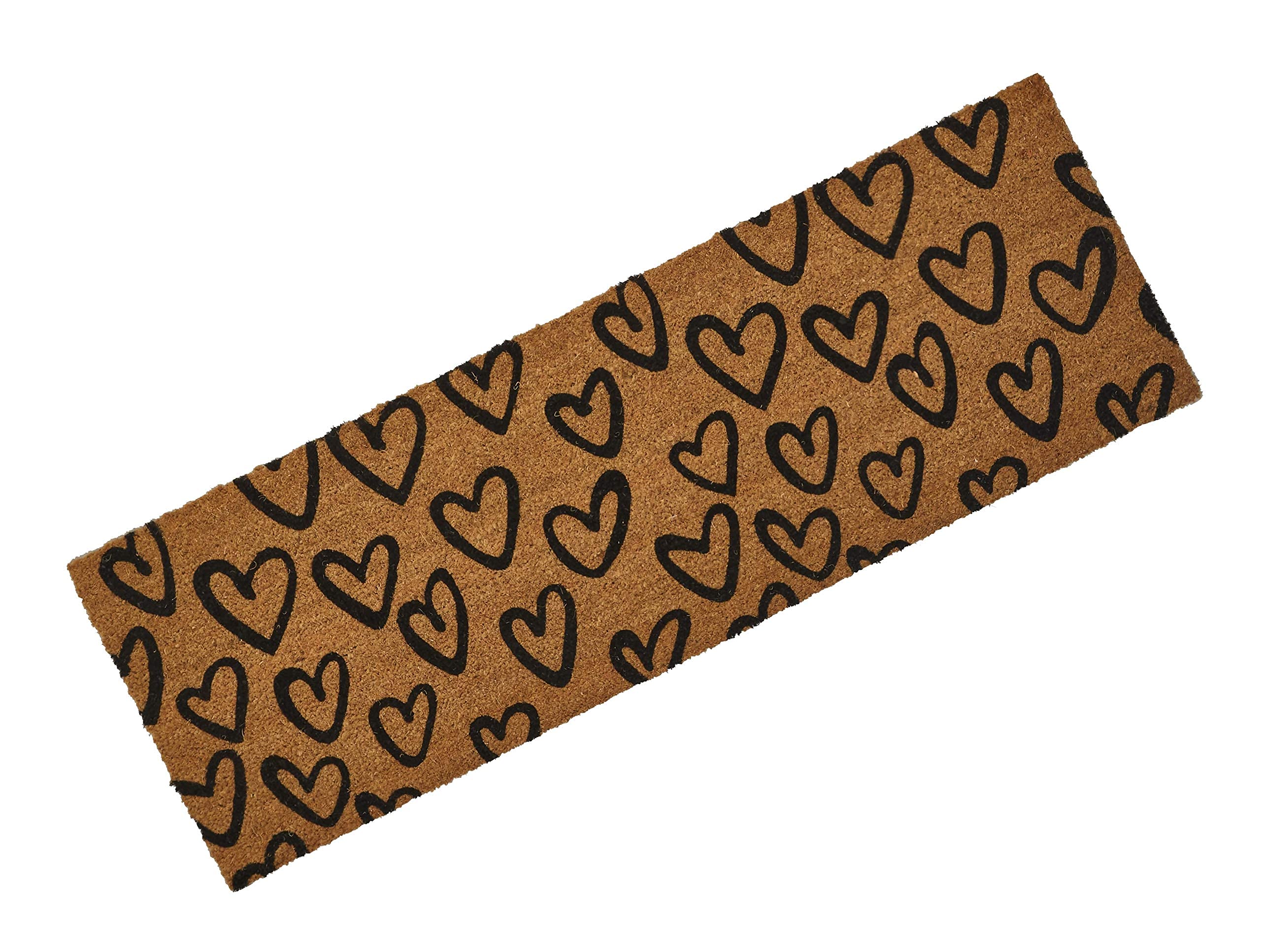 PRIDE OF PLACE | Astley Hand-Drawn Hearts Coir Mat | Natural Printed Coir Doormat with PVC Backing | Sustainable, Biodegradable, Durable Entrance Mat | 40 x 120cm