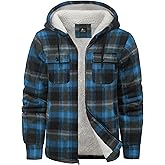 Little Beauty Men's Flannel Shirt Jacket Zip Up Fleece Plaid Jackets with Pokect Winter Warm Sherpa Lined Coat Hoodie