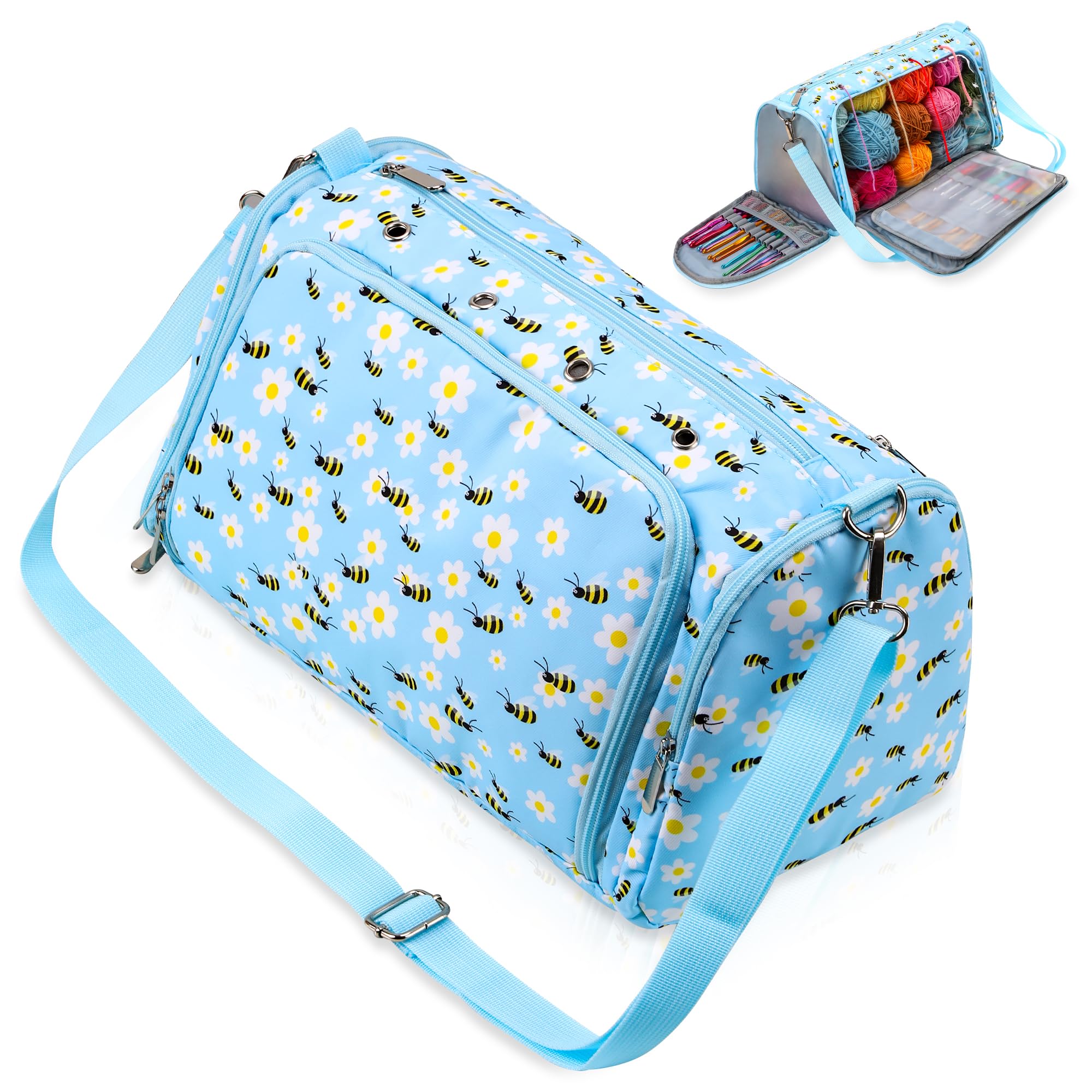 JOZEA Knitting Bag Yarn Bag for Crochet, Yarn Tote Storage Organizer Portable Individual Compartments for Carrying Unfinished Project