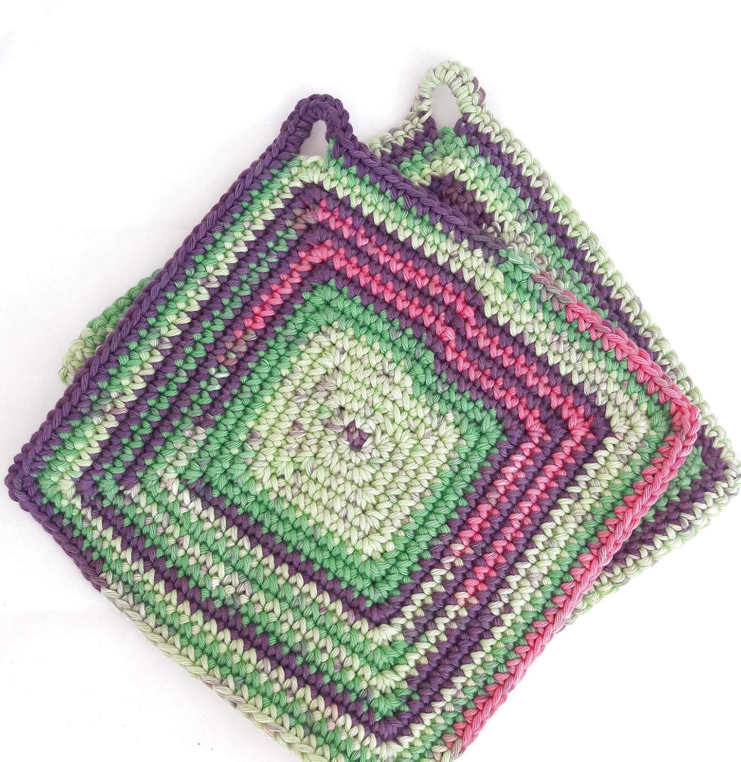 Gehäkelte Topflappen Set - Dicke Baumwolle, Bunt Orange-gelb, 19x19 Cm