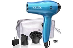 LURA Travel Hair Dryer with Diffuser and Concentrator:Mini Blow Dryer with European Plug,Small Dual Voltage Portable Hairdryer with Travel Bag,Compact Lightweight 1200W Blowdryer for Men and Kids