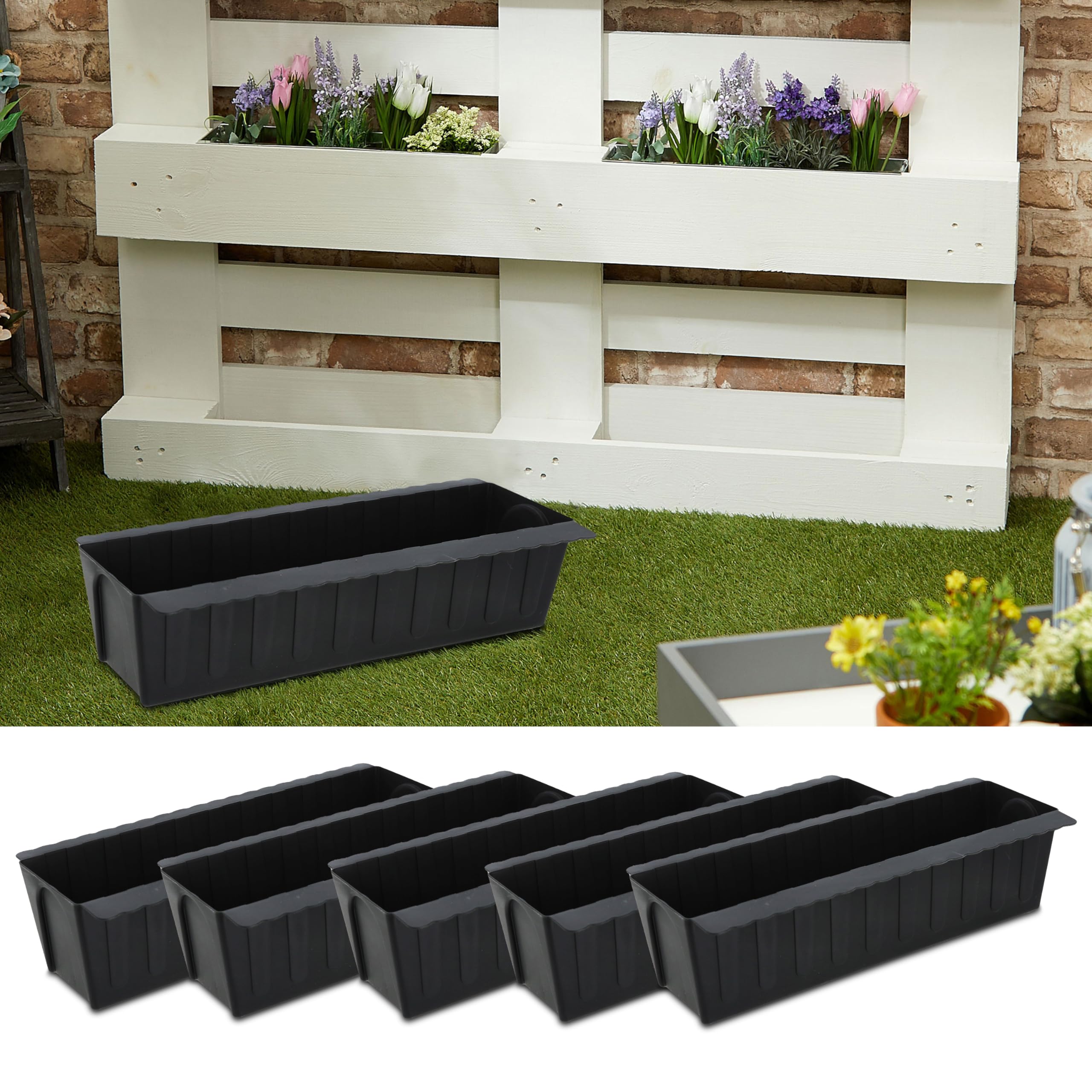 Wavy Plant Box Set of 6 | Plastic 37x9.5x13.5cm | Plant insert suitable for Euro pallet (1 x set of 6 wavy plant boxes)