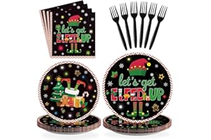 GRENCIAN Greencian 96Pcs Christmas Let's Get Elfed Up Party Decorations Santa Elf Paper Plates and Napkins Merry Christmas Disposable Tableware for Xmas Elf Party Decorations Supplies Serve 24