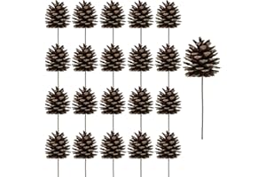 Winlyn 20 Pcs Natural Pine Cone Picks Christmas Pinecone Sprays Pinecones Ornaments with Wired Stems 6.9" Tall for Rustic Christmas Tree Party Floral Arrangements Wreath Crafts Holiday Décor