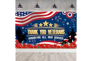 ACPOPBM Veterans Day Backdrop, Veterans Day Decorations 72 x 44'' Thank You Veterans Banner Honoring All Who Served Patriotic Decororations for Home Party Supplies