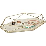 Umbra Prisma Jewelry Tray, Geometric and Brass Plated Jewelry Storage, Great for Displaying Jewelry, Linen Base Protects Your Accessories, Matte Brass