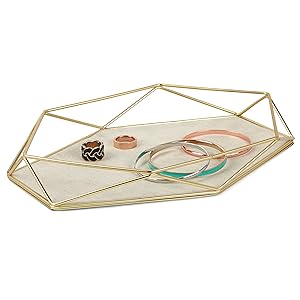 Umbra Prisma Tray, Geometric and Brass Plated Jewelry Storage, Matte