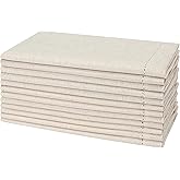 Homebia Designs Flax Linen Christmas Cloth Napkins Set of 12 - Washable and Reusable Hemstitched Dinner Cloth Napkins Everyday, Hotel, Events, Parties, Christmas Napkin Cloth 18x18 Inch Natural Color