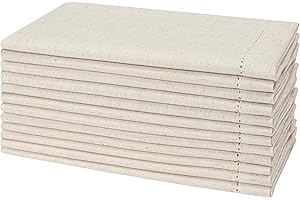 HOMEBIA DESIGNS Natural Color Blend Cotton Linen Napkins Set of 12 - Hemstitched 18x18 Inch Decorative Elegant Soft Washable Reusable Flax Dinner Napkin for Dining Table Décor Weddings Party Christmas & Everyday Use