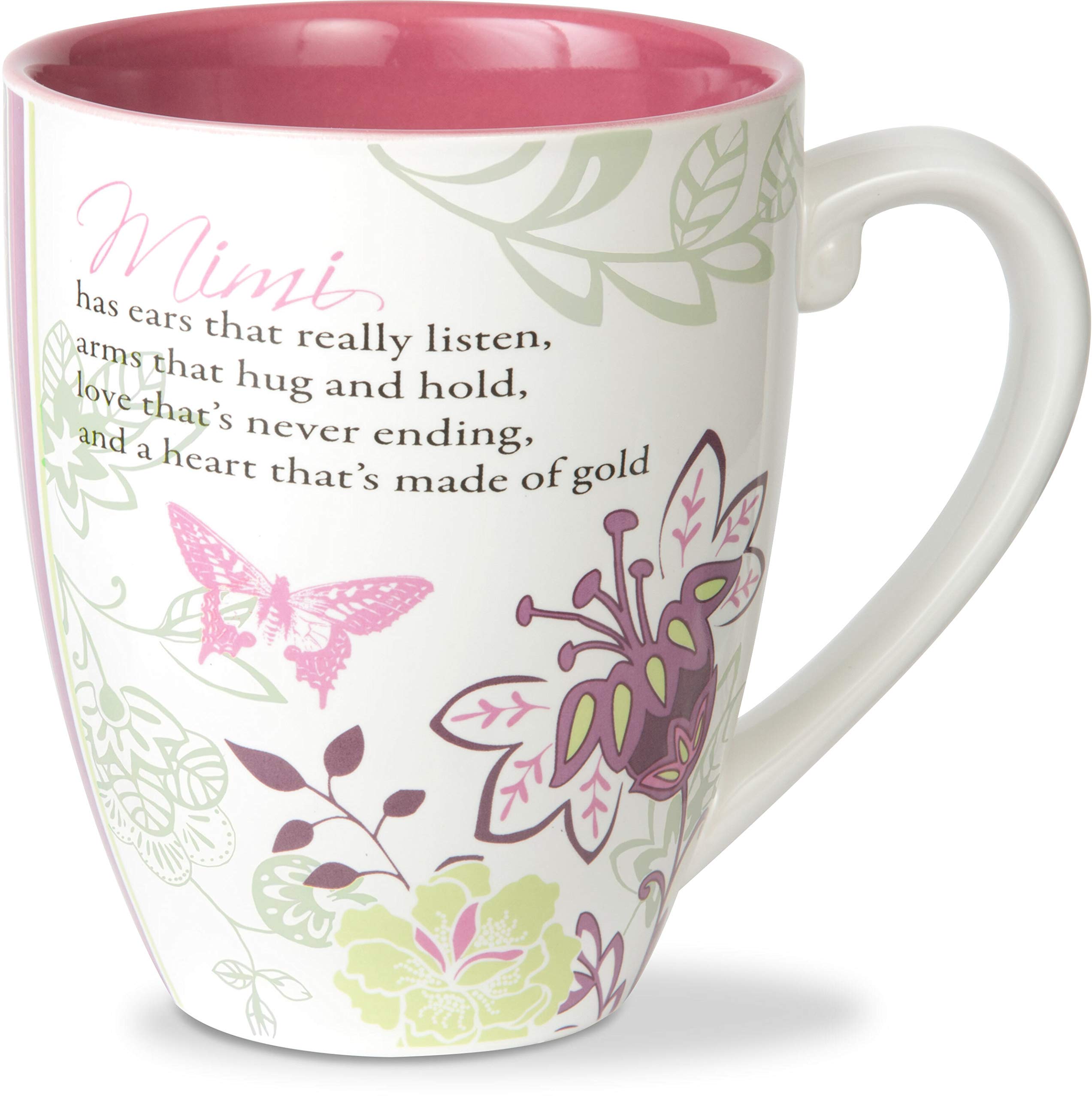 Pavilion Gift Company Mark My Words Mimi Floral Butterfly Grandma Coffee Tea Mug, Large, Pink