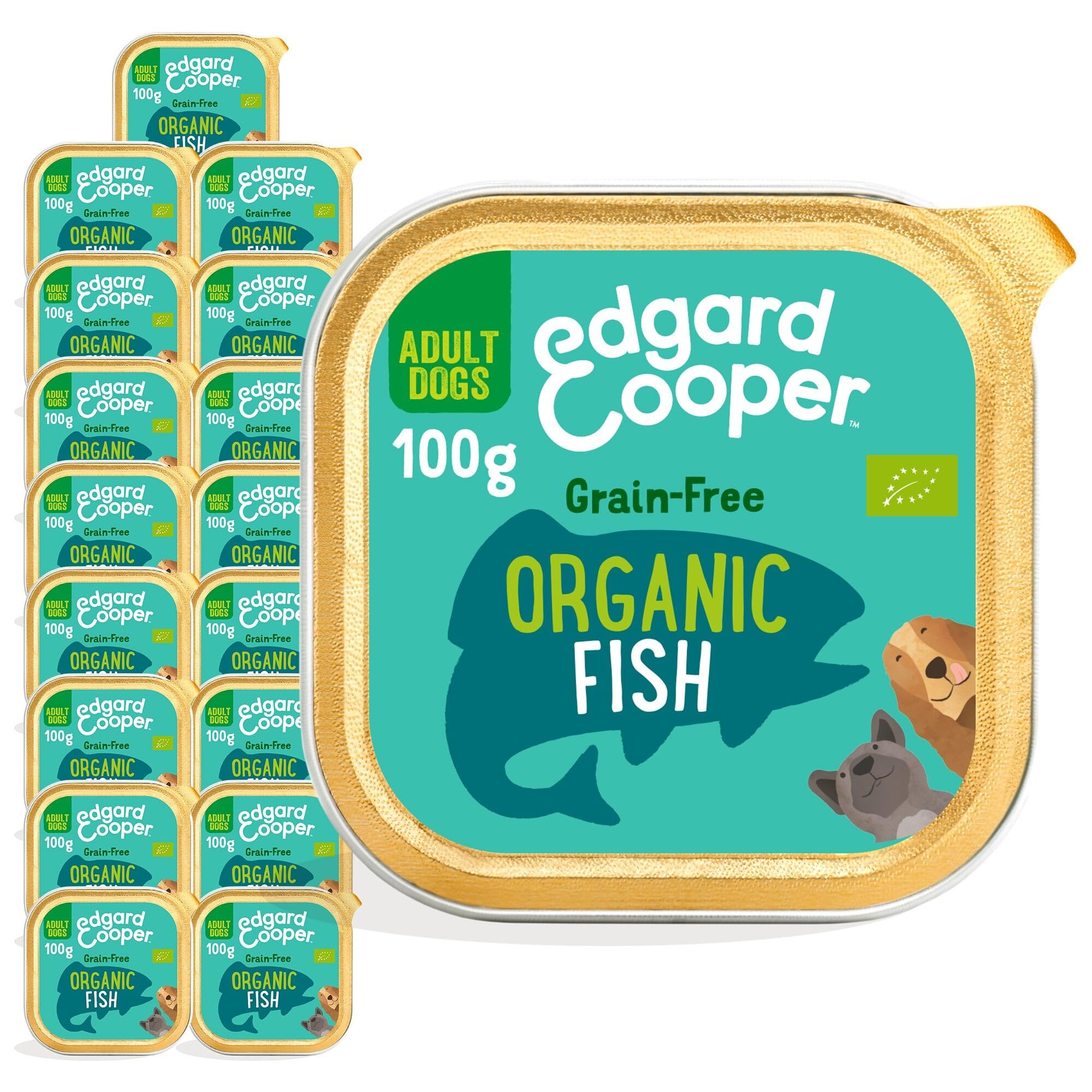 Edgard Cooper Organic Grain-Free Wet Dog Food Trays, Organic Fish 17 x 100g, Natural Dogs Food in Cup for Adult Dogs, Fresh Meat, High Protein, Hypoallergenic, No Added Sugar