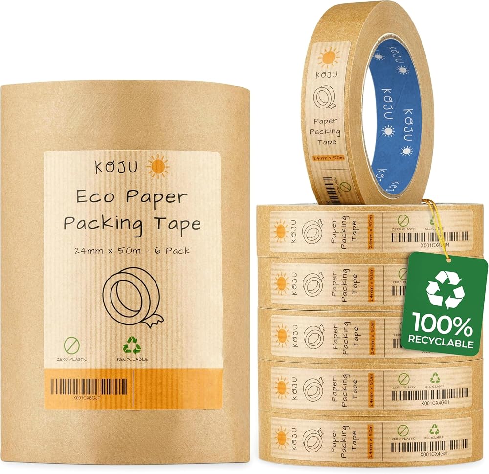 Koju Kraft Paper Packing Tape 24mm x 50m 6 Pack Eco Friendly Recyclable