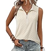 Vivilli Womens Ribbed Tank Top Zipper V Neck Dressy Casual Blouses Sleeveless Camisole Tops Work Tank Polo Shirts
