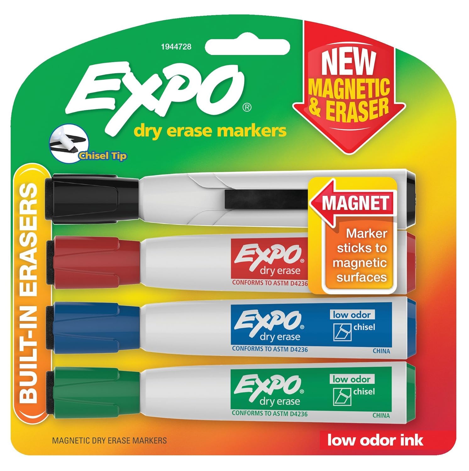 EXPO 1944728 Dry Erase Markers with Eraser, Chisel Tip