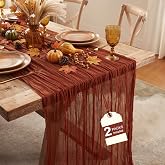 2 Pack Fall Table Runner Terracotta Cheesecloth for Home Thanksgiving Party | 35x120 Inch Boho Gauze Dining Runner for Weddin