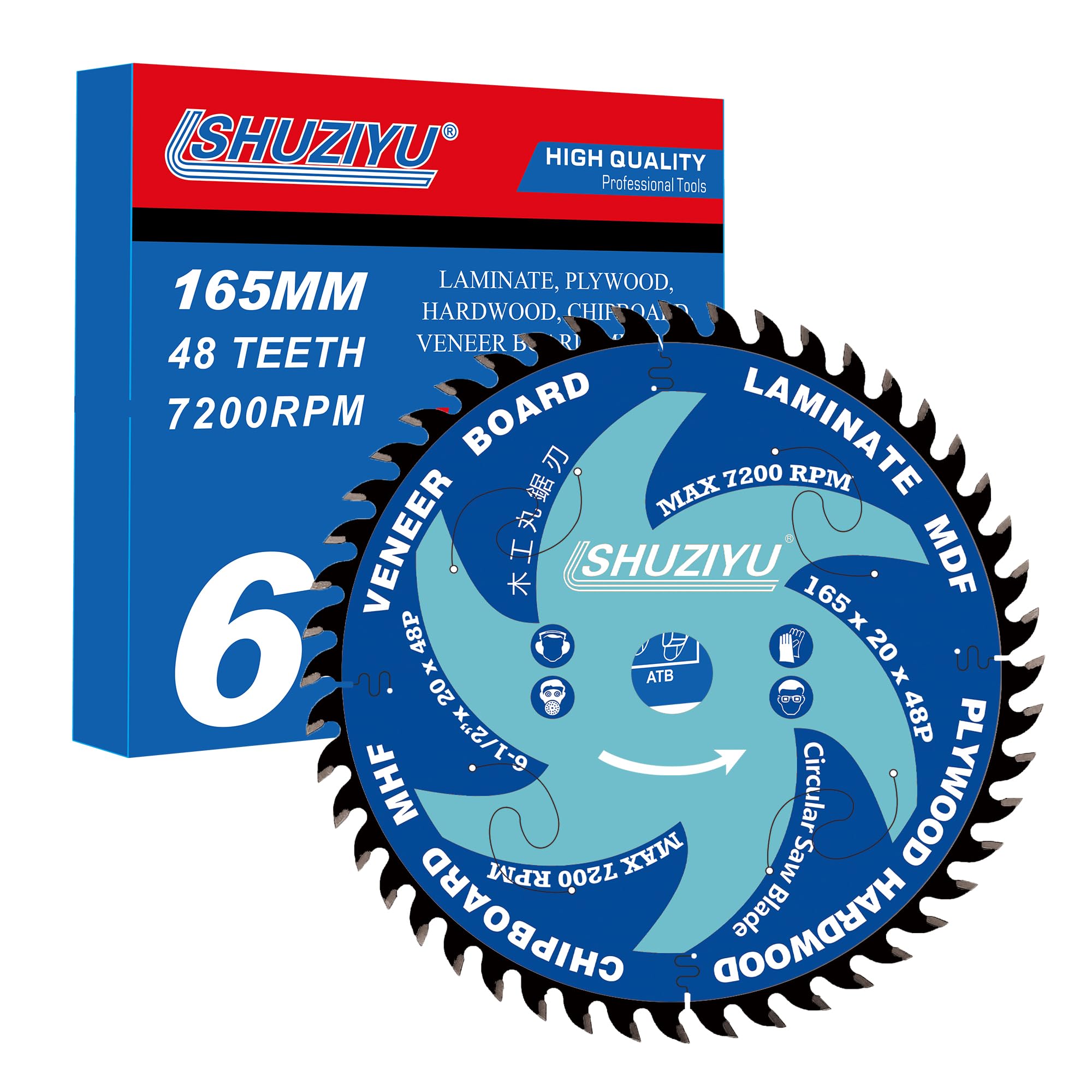 LSHUZIYU, 165mm 48T, Thin Kerf 1.6mm. Centre hole 20mm with 15.88mm Washer. Wood Cutting Circular Saw Blade, For Cordless Saw.