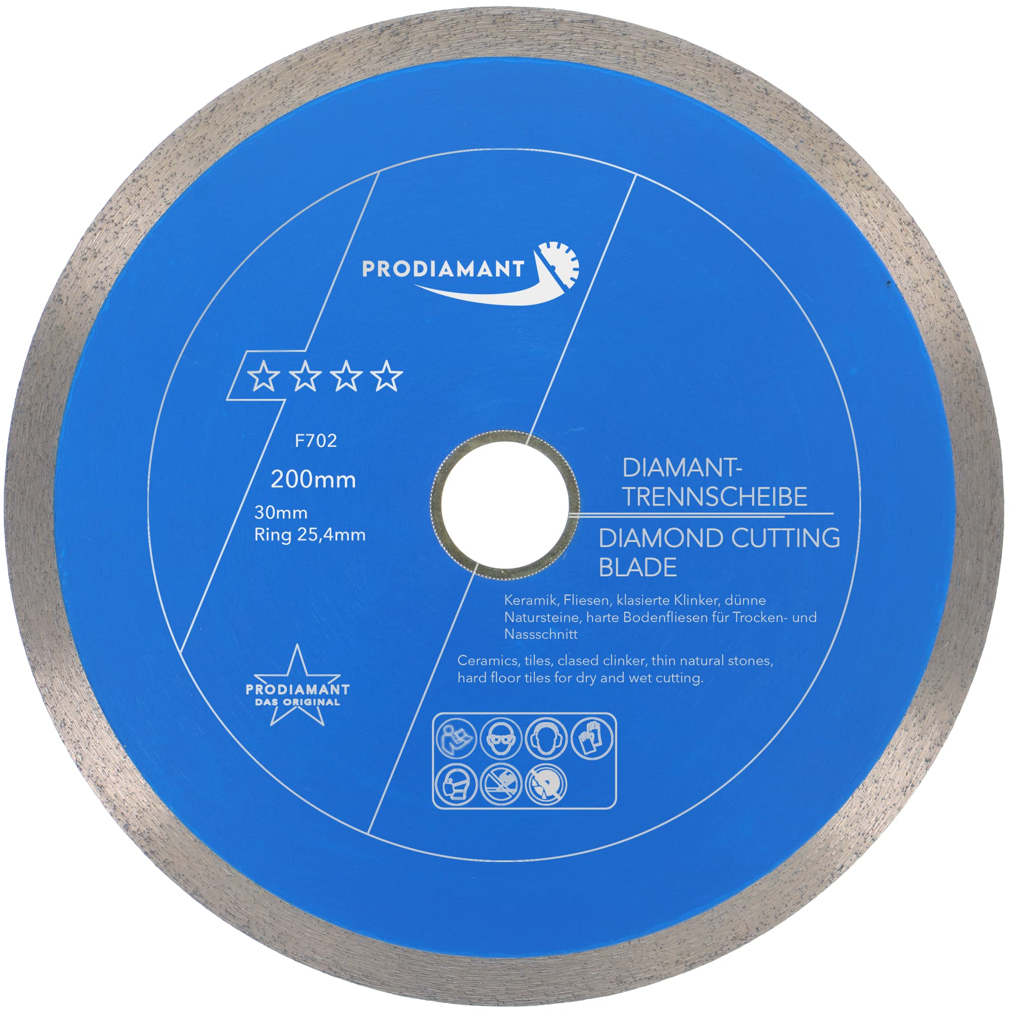 PRODIAMANT Professional Diamond Cutting Disc PRORIM 200 mm x 30/25.4 mm No Breaking with Glazed Tiles Porcelain Stoneware Ceramic