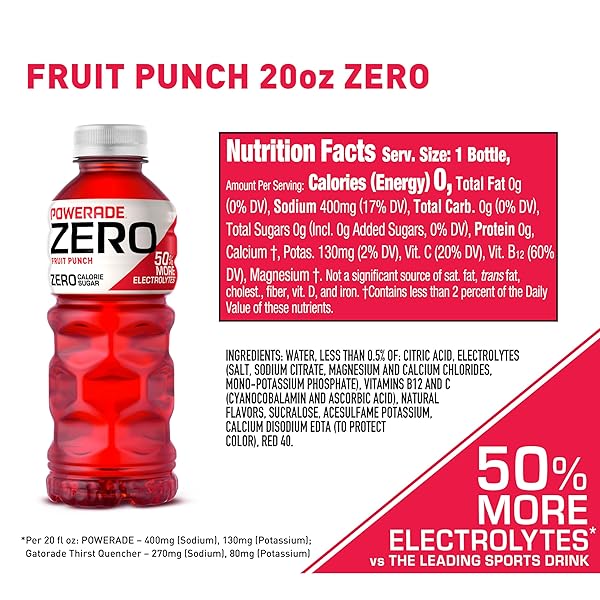 POWERADE ZERO FRUIT PUNCH, 20 FL OZ, 8 PACK