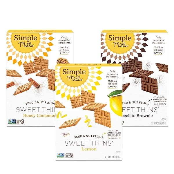 SIMPLE MILLS SWEET THINS NEW COOKIES VARIETY PACK, SEED AND NUT FLOUR (LEMON, HONEY CINNAMON, CHOCOLATE BROWNIE) – GLUTEN FREE, PALEO FRIENDLY, HEALTHY SNACKS, 4.25 OUNCE (PACK OF 3)