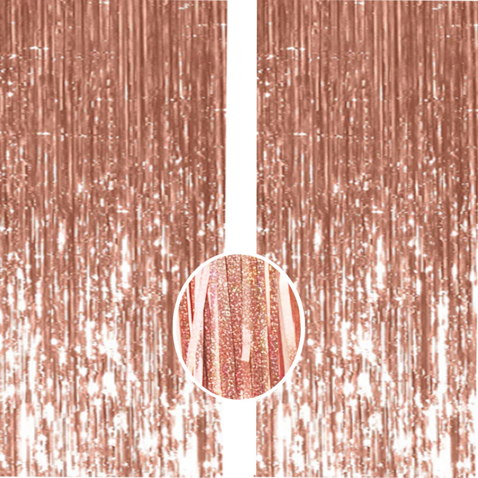 RoseGold Backdrop Streamers - AILEXI 2 Pack 3.2 ft x 8.2 ft Metallic Tinsel Foil Fringe Curtains for Photobooth Party Decor