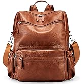 Marvolia PU Leather Backpack Purse for Women Large Fashion Designer Travel Backpack Ladies Shoulder Bag - Brown