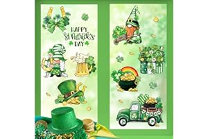 Yovkky 119 PCS Happy St. Patrick's Day Gnome Window Clings 9 Sheets, Green Shamrock Clover Hat Truck Sticker Decal Decor, Rainbow Mason Jar Golden Coin Irish Holiday Home Kitchen Decorations