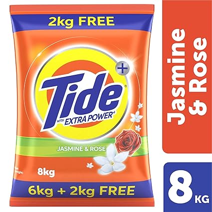 Tide Plus Detergent Washing Powder with Extra Power Jasmine and Rose Pack-6 kg with Free 2 kg Pack