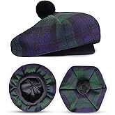 EZE Scottish Hat for Men Tam o' Shanter Flat Bonnet Kilt Hat Acrylic Wool Traditional Cap in Various Tartans