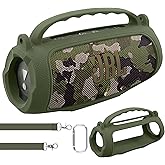 co2CREA Silicone Case for JBL Charge 5 Portable Waterproof Bluetooth Speaker, Portable Travel Soft Cover with Shoulder Strap, Protective Skin Case (Army Green)