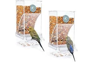 Rypet 2 Pack No Mess Automatic Bird Feeder Transparent Food Container Cage Acrylic Parrot Feeder Accessories for Small Birds 