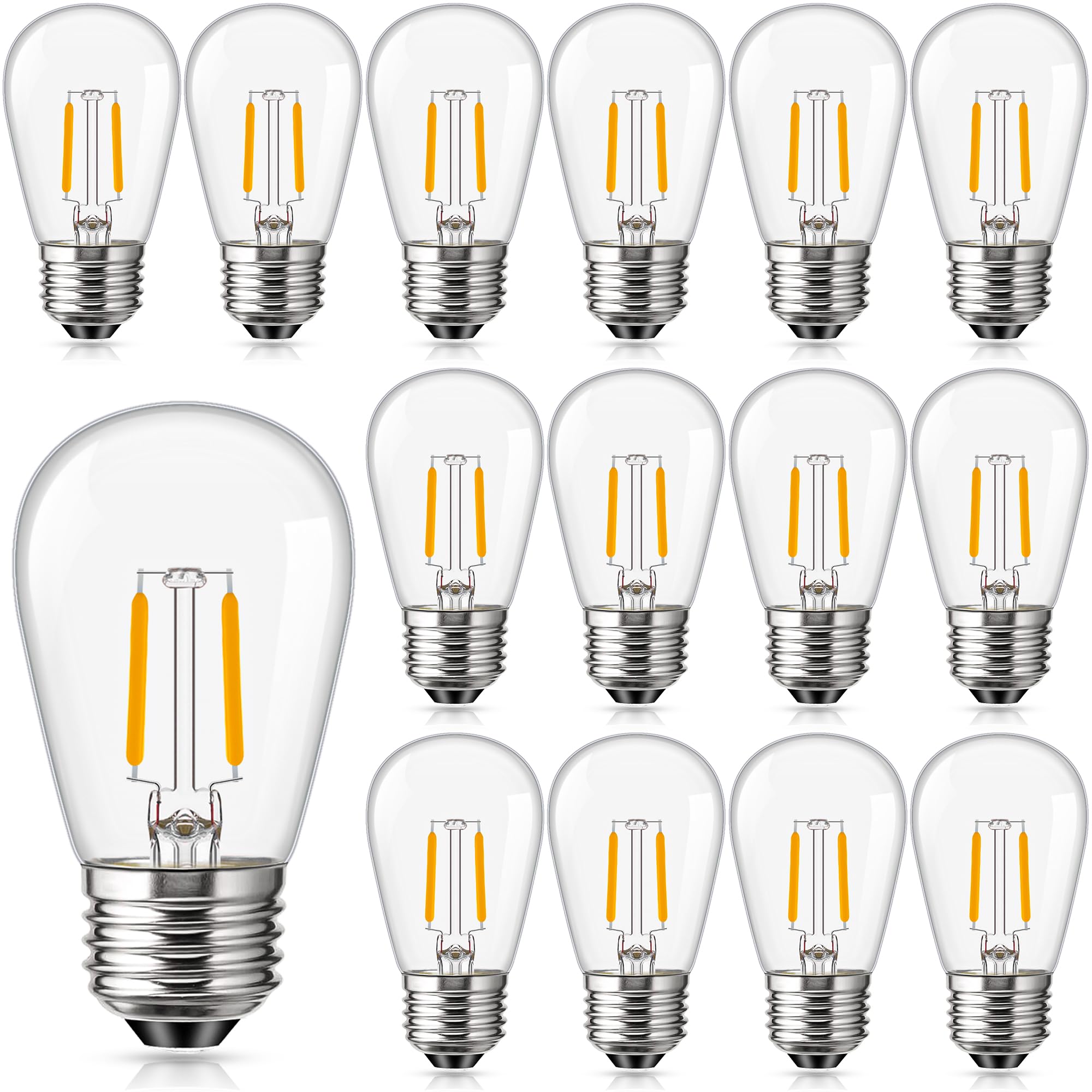 Genixgreen Outdoor String Light Replacement Bulbs,1.5W E27 Screw Bulb ES S14 LED Bulb for Festoon/Backyard/Party/Patio/Garden,Clear Glass,2700k Warm White,10W-15W Equivalent,Non-dimmable,Pack of 15 — image 1