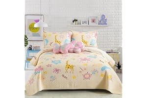 DDUOXIN 3-Piece 100% Cotton Queen Quilt Set - Yellow Reversible Lightweight Queen Quilt Bedding Set for Kids, 1 Quilt and 2 Pillow Sham