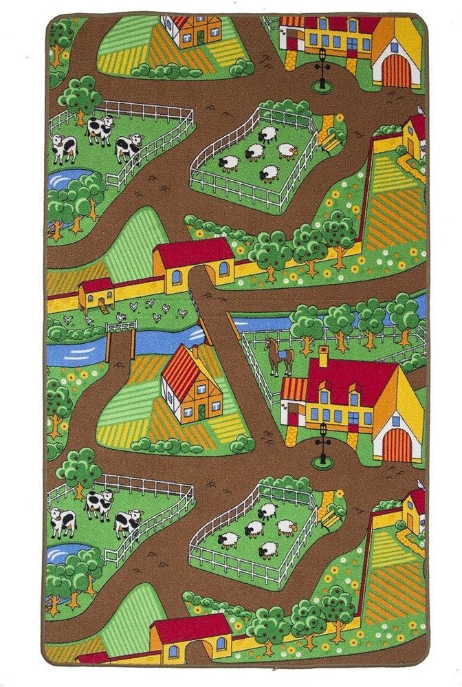 Kids Large 95 x 133cm Farm Play Mat Educational Children's Village Fun Pre-School Town Rug Carpets Nursery Crawling Learning Playmat (95 x 133cm, Farm Mat)