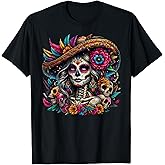 De Los Muertos La Catrina Day of The Dead Sugar Skull Women T-Shirt