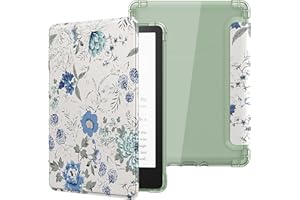 MoKo Case for 6" Kindle (11th Generation-2024/2022 Release), Ultra Clear Soft Flexible Transparent TPU Back Cover Light Shell with Auto Wake/Sleep for Kindle 11th Generation 2024, White Blue Floral