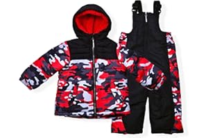 Arctic Quest Boys Ski Jacket and Snowbib Snowsuit Set 2 Piece Zip Up Jacket and Overall Snowsuit Set, Red Camo, 2T