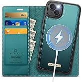 PlusnapX Wallet Case for iPhone 13 Compatible with Magsafe, 2-in-1 PU Leather Flip RFID Blocking Card Holder Stand Shockproof Magnetic Detachable Cover for iPhone 13 Case 6.1", Bluegreen