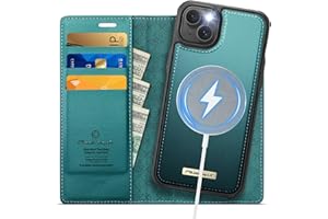 PlusnapX Wallet Case for iPhone 14 Plus Compatible with Magsafe, 2-in-1 PU Leather Flip RFID Blocking Card Holder Stand Shockproof Magnetic Detachable Cover for iPhone 14 Plus Case 6.7", Bluegreen