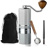 Manual Coffee Grinder with Stainless Steel Burr, Hand Coffee Grinder External Adjustable Grind Setting for Espresso, French Press (Silver)