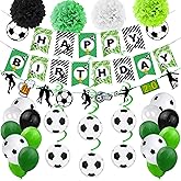 Soccer Party Decorations Soccer Birthday Party Decorations Includes Soccer Happy Birthday Banner and Soccer Hanging Swirl for Boys Soccer Themed Party Decorations Supplies