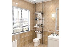 Usnipoya Over The Toilet Storage, 83-124 Inch Stainless Steel Bathroom Organizer Adjustable 4-Tier Toilet Rack Black Storage Shelf Bathroom Organizer Spacesaver