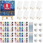 8 Pack 8 * 10In Canvas Boards for Painting, Art Canvas for Drawing with 16 Brushes & 8 Paint Trays & 16 Acrylic Paint, Mini Painting Canvas with Easel Set, Painting Kits for Adults Party