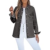 luvamia Jean Jackets for Women 2026 Fall Fashion Oversized Button Down Denim Jacket Western Shacket Jacket with Pockets