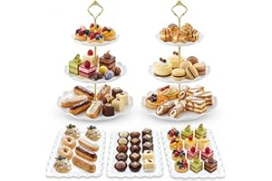 5-Piece Dessert Display Set with Cupcake Stand & Serving Trays – 3-Tier Cupcake Tower Holder and Appetizer Plates for Wedding